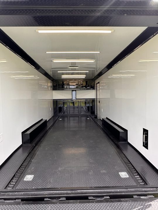 New 2026 Luxe 8.5x22 Racing Trailer Finished Interior- 5200 Tandem Axle-Two Toned Black Charcoal- Recessed E-Track
