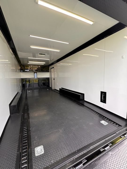 New 2026 Luxe 8.5x22 Racing Trailer Finished Interior- 5200 Tandem Axle-Two Toned Black Charcoal- Recessed E-Track