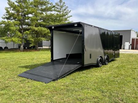 New 2026 Luxe 8.5x22 Racing Trailer Finished Interior- 5200 Tandem Axle-Two Toned Black Charcoal- Recessed E-Track