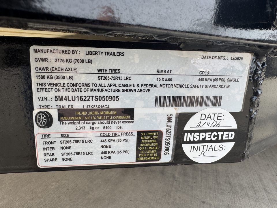 New 2026 Liberty LU7K82A - 7K Angle Utility 82" Wide Deck Utility Trailer
