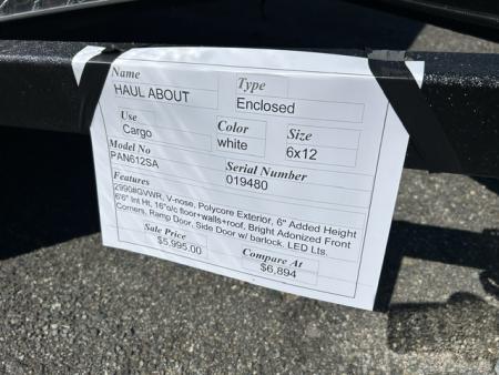 New 2026 Haul About Trailers 6 X 12 V nose,2,990 lb. GVWR Cargo / Enclosed Trailer