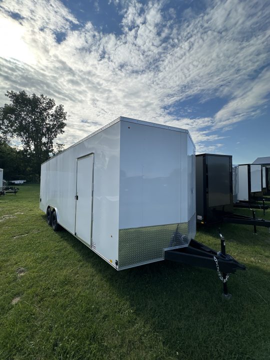 New 2026 Pace American 8.5 X 24 Outback DLX Flat Top V-Nose Car Hauler  10K (030 White )