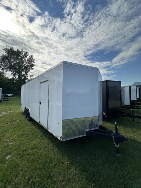 New 2026 Pace American 8.5 X 24 Outback DLX Flat Top V-Nose Car Hauler  10K (030 White )