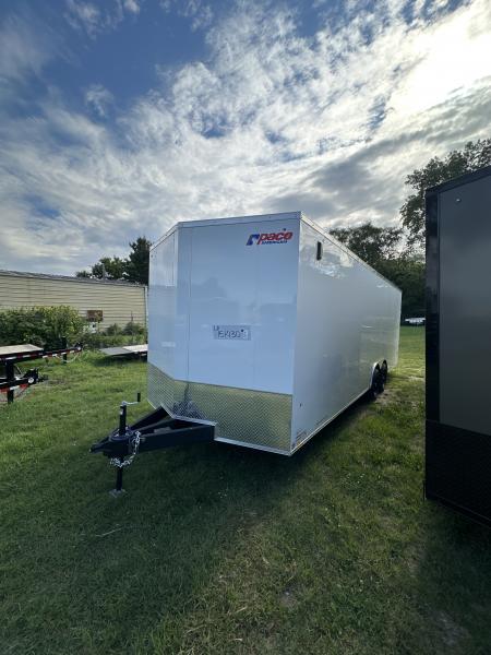 New 2026 Pace American 8.5 X 24 Outback DLX Flat Top V-Nose Car Hauler  10K (030 White )
