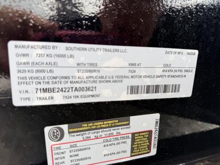 New 2026 Southern Utility 7X24 EQUIPMENT TRAILER (16K GVWR) Equipment Trailer