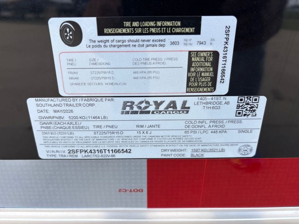 New 2026 SOUTHLAND TRAILER CORP. LARCT52-822V-86R Car / Racing Trailer