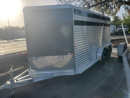 New 2027 ALCOM FRONTIER 7X16 TA ALUMINUM LIVESTOCK Stock Trailer WITH CUT GATE, REMOVEABLE PLEXIGLASS INSERTS