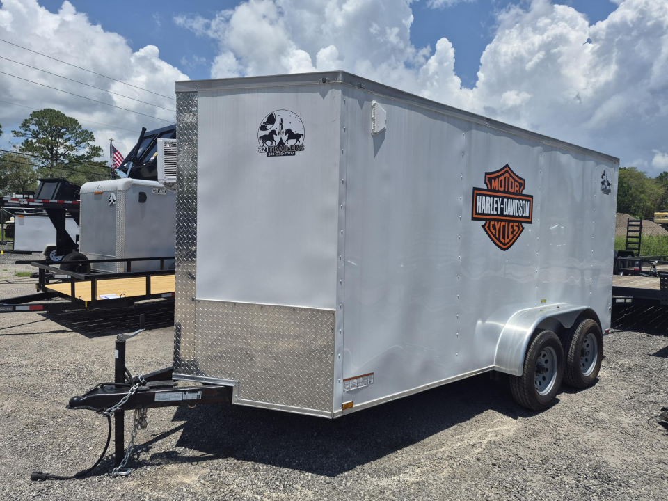Used 2025 Quality Cargo 6x14 White Enclosed Cargo Trailer with Ramp Door & Side Entry