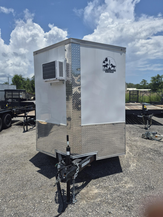 Used 2025 Quality Cargo 6x14 White Enclosed Cargo Trailer with Ramp Door & Side Entry