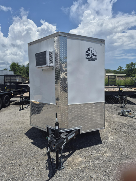 Used 2025 Quality Cargo 6x14 White Enclosed Cargo Trailer with Ramp Door & Side Entry
