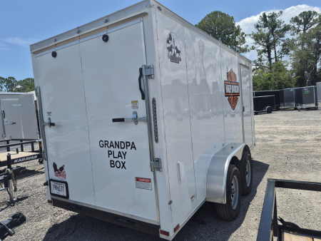 Used 2025 Quality Cargo 6x14 White Enclosed Cargo Trailer with Ramp Door & Side Entry