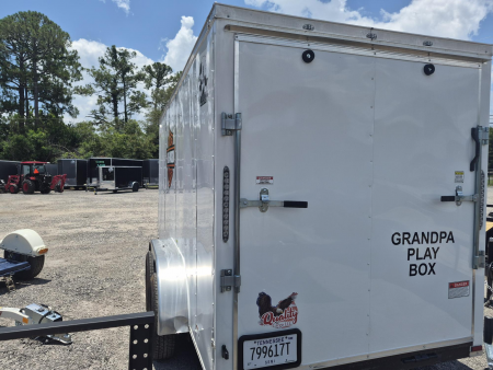 Used 2025 Quality Cargo 6x14 White Enclosed Cargo Trailer with Ramp Door & Side Entry