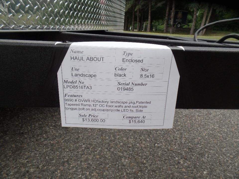 New 2027 Haul About Trailers 8.5X16 PRO-LANDSCAPE MODEL 9,990 GVWR Cargo / Enclosed Trailer