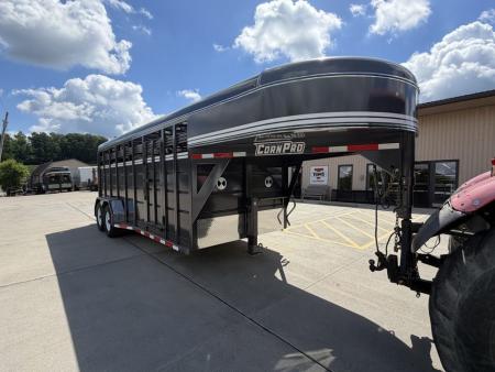 New ***COMING END OF AUGUST***2026 CornPro SG-18-7S Goose Neck 18' Stock Trailer - SLIDING CENTER GATE - Charcoal Gray - 12,000# GVWR