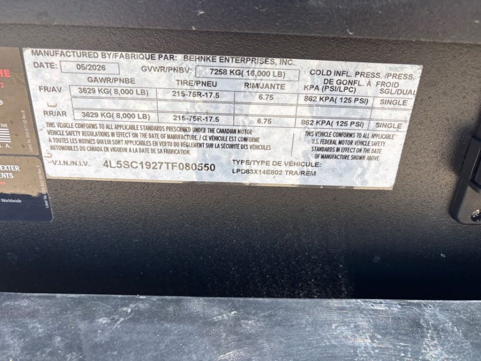 New 2026 Behnke LPD83X14E802 Dump Trailer