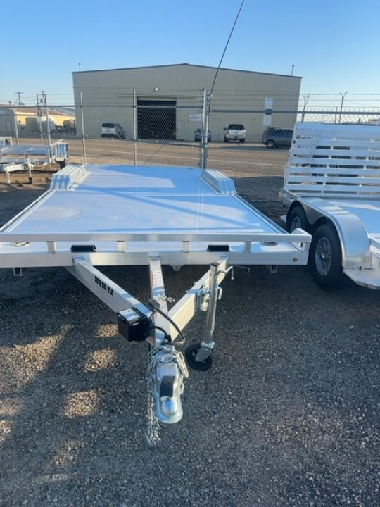 New 2027 Aluma 18' Wide Body Tandem Axle Electric Brake Drive-On Fender Ramp Front Rail Rub Rail Std 5K RTD 14" Aluminum Wheels Utility Trailer