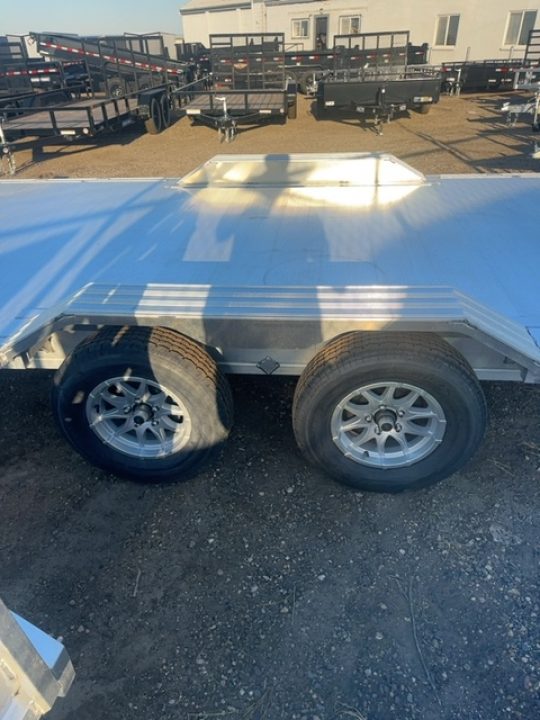 New 2027 Aluma 18' Wide Body Tandem Axle Electric Brake Drive-On Fender Ramp Front Rail Rub Rail Std 5K RTD 14" Aluminum Wheels Utility Trailer