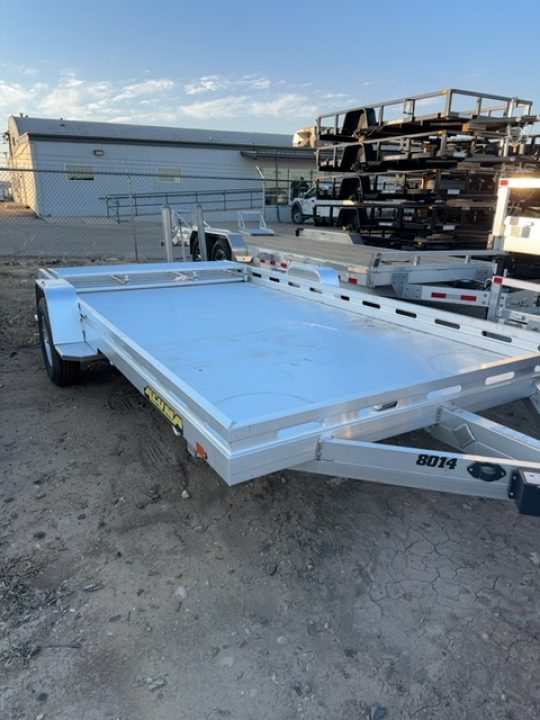 New 2027 Aluma 8014 Single Axle Electric Brake Bi-Fold tailgate Slotted Rail Utility Trailer