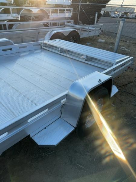 New 2027 Aluma 8014 Single Axle Electric Brake Bi-Fold tailgate Slotted Rail Utility Trailer
