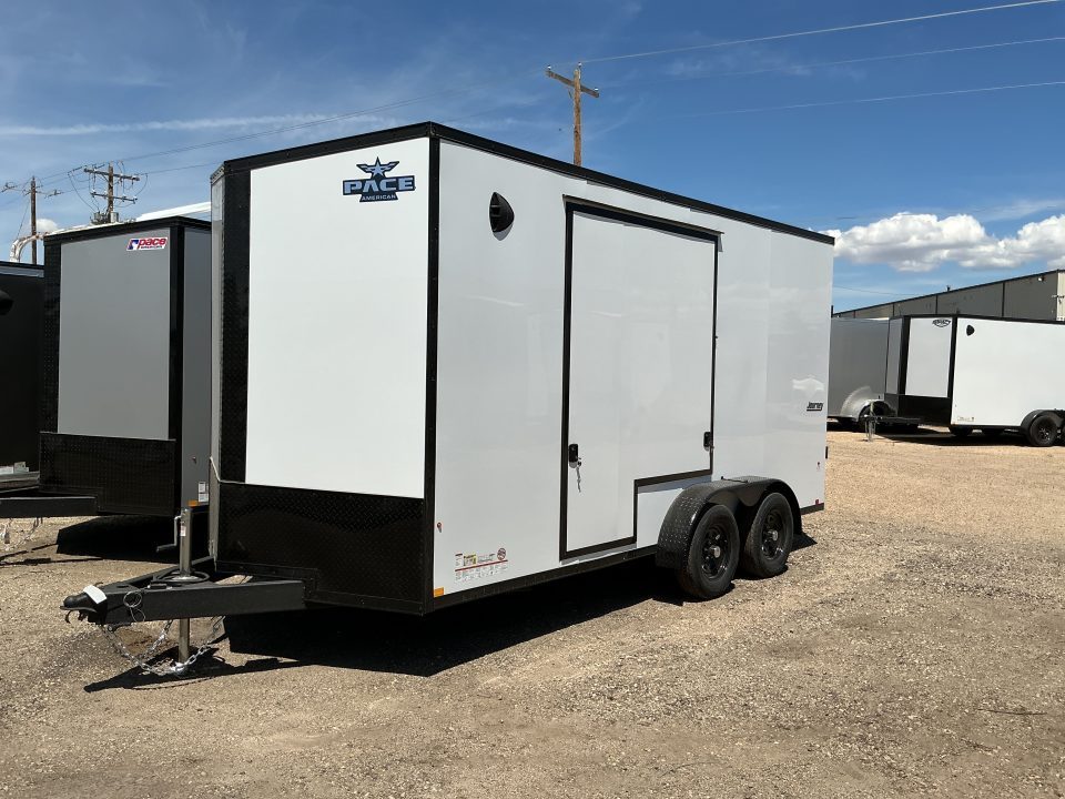 New 2026 Pace American 7 x 16 Journey SE Flat Top Sloped V-Nose 7K Cargo / Enclosed Trailer