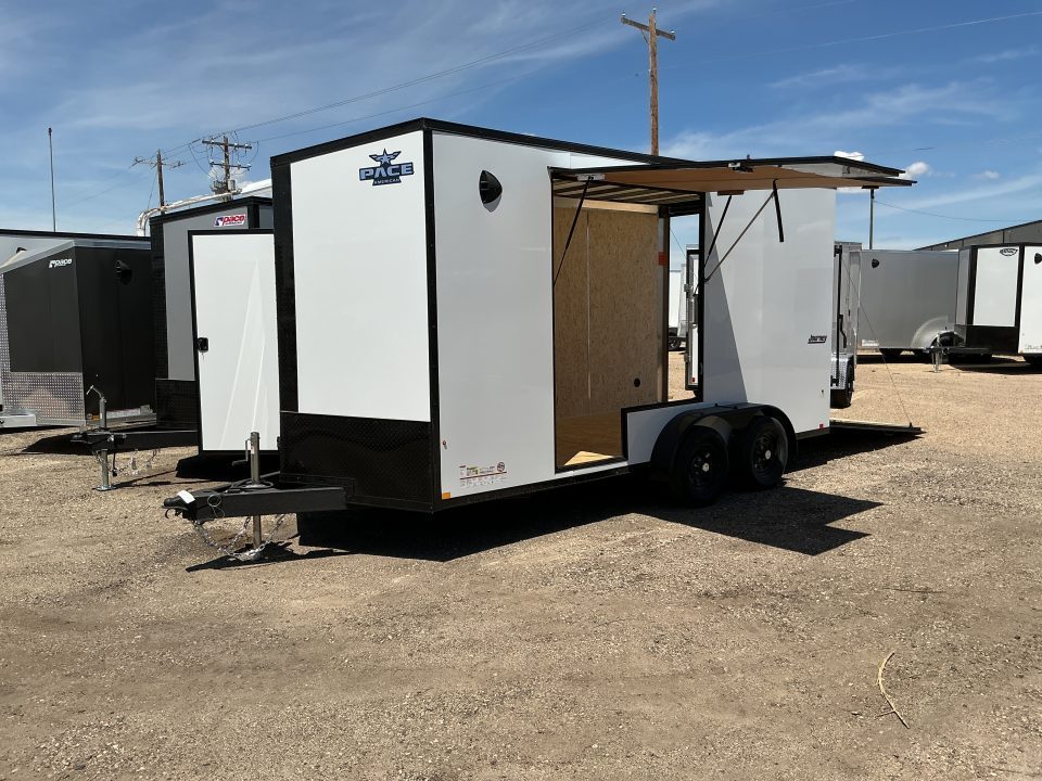 New 2026 Pace American 7 x 16 Journey SE Flat Top Sloped V-Nose 7K Cargo / Enclosed Trailer