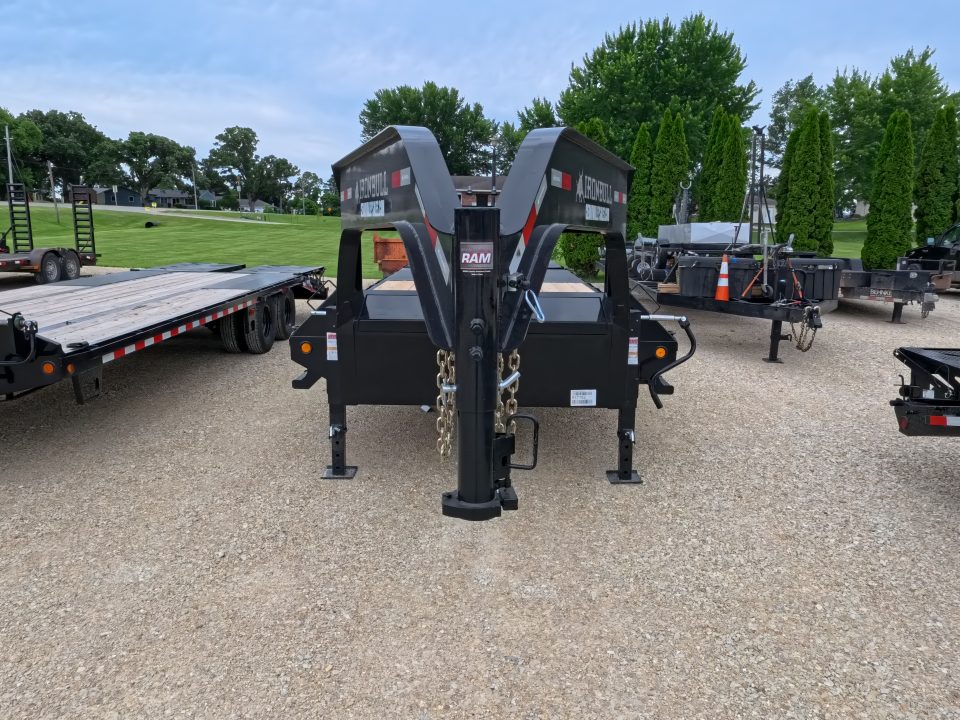 New 2027 Iron Bull 102" x 25' FDG (20+5) Gooseneck Deckover with 2)7K Dexter Straight Axles, F-Adj. Electric Brakes, Rampage Ramps, 4 Weld On D-Rings & 10 Ply Tires