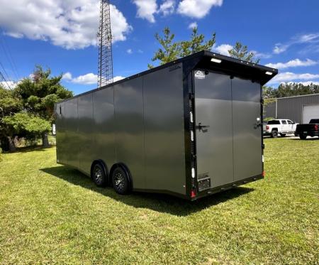 New 2026 Rock Solid 8.5x24 7'6" Interior Car Hauler-5200LB Torsion Axle-Charcoal Poly- Blackout-Enclosed Car Hauler