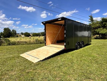New 2026 Rock Solid 8.5x24 7'6" Interior Car Hauler-5200LB Torsion Axle-Charcoal Poly- Blackout-Enclosed Car Hauler
