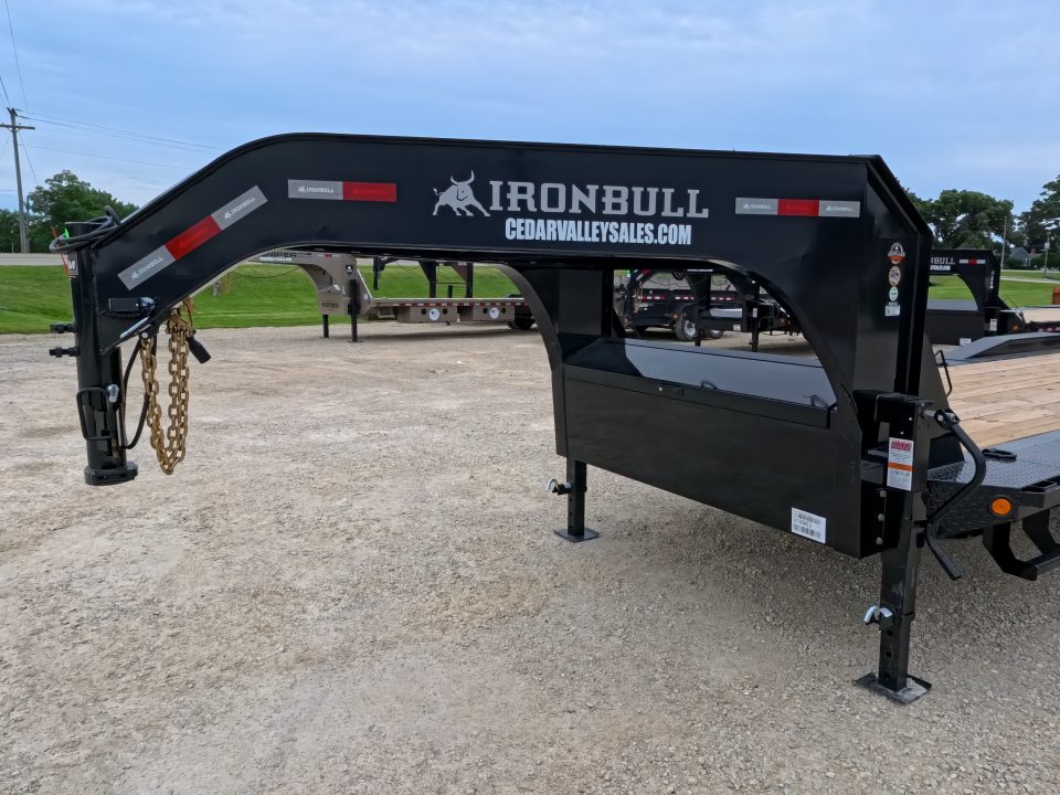 New 2027 Iron Bull 102" x 30' (26 +4) Equipment Trailer with 2)10K Spring Axles, Electric Brakes, 4' Self Cleaning Dove Tail and 4' Rampage Ramps