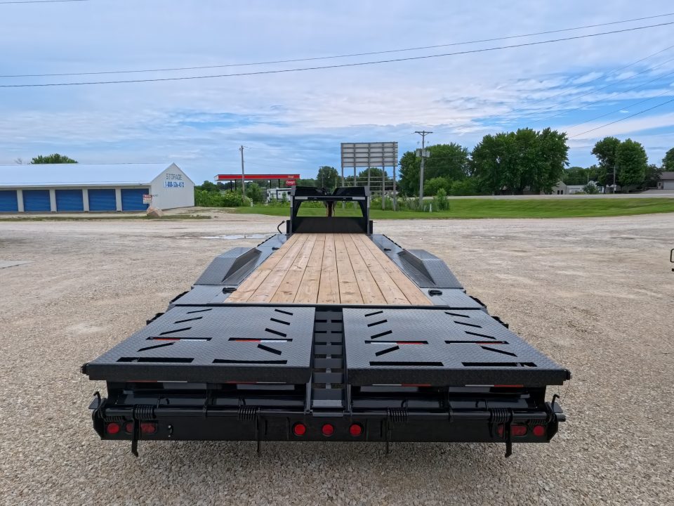 New 2027 Iron Bull 102" x 30' (26 +4) Equipment Trailer with 2)10K Spring Axles, Electric Brakes, 4' Self Cleaning Dove Tail and 4' Rampage Ramps