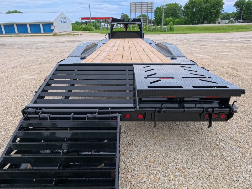 New 2027 Iron Bull 102" x 30' (26 +4) Equipment Trailer with 2)10K Spring Axles, Electric Brakes, 4' Self Cleaning Dove Tail and 4' Rampage Ramps