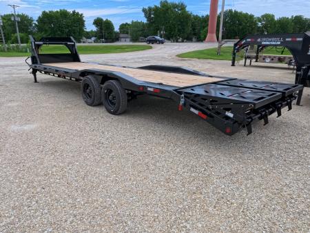 New 2027 Iron Bull 102" x 30' (26 +4) Equipment Trailer with 2)10K Spring Axles, Electric Brakes, 4' Self Cleaning Dove Tail and 4' Rampage Ramps
