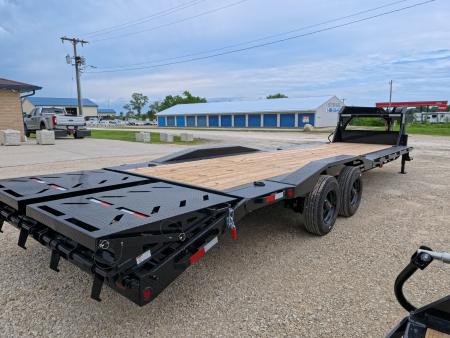 New 2027 Iron Bull 102" x 30' (26 +4) Equipment Trailer with 2)10K Spring Axles, Electric Brakes, 4' Self Cleaning Dove Tail and 4' Rampage Ramps