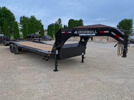 New 2027 Iron Bull 102" x 30' (26 +4) Equipment Trailer with 2)10K Spring Axles, Electric Brakes, 4' Self Cleaning Dove Tail and 4' Rampage Ramps