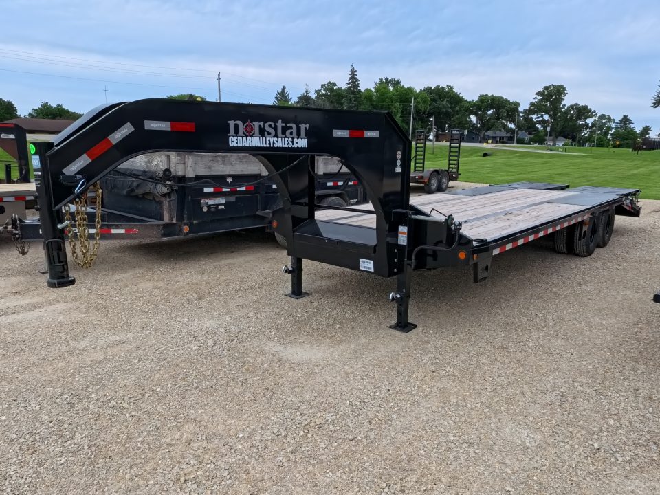 New 2026 Norstar 102"x25' FXG (20+5) Deckover Trailer Gooseneck with 2 -10K Spring Axles, Rampage Ramps, Spare Tire, Mud Flaps and More!