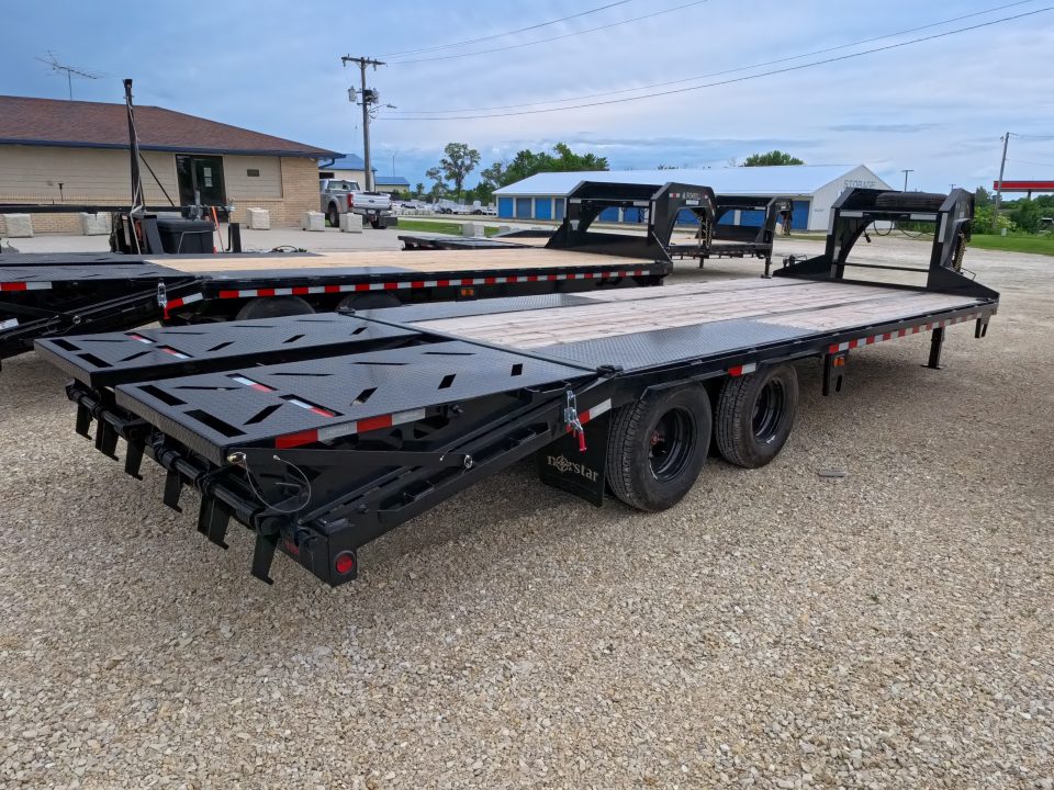 New 2026 Norstar 102"x25' FXG (20+5) Deckover Trailer Gooseneck with 2 -10K Spring Axles, Rampage Ramps, Spare Tire, Mud Flaps and More!