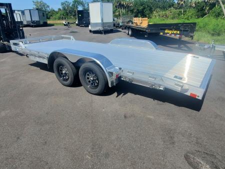 New 2027 ALCOM 7X18 7K ALUMINUM DECK CAR HAULER Car / Racing Trailer WITH 2-3500 LB AXLES, BRAKES, SLIDE IN RAMPS, REMOVEABLE DRIVERS SIDE FENDER
