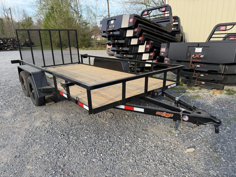 New 2026 Down 2 Earth 82X14 Tandem Axle Utility Trailer, Tube Top Rail, Spring Assist Gate