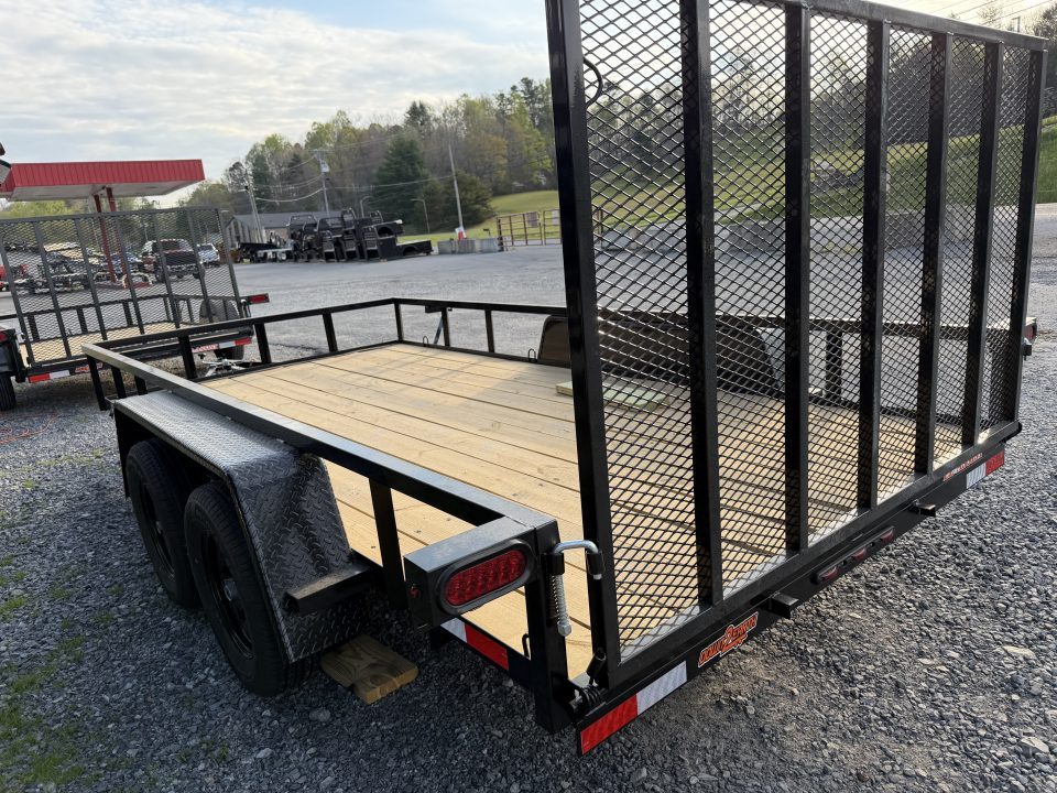 New 2026 Down 2 Earth 82X14 Tandem Axle Utility Trailer, Tube Top Rail, Spring Assist Gate
