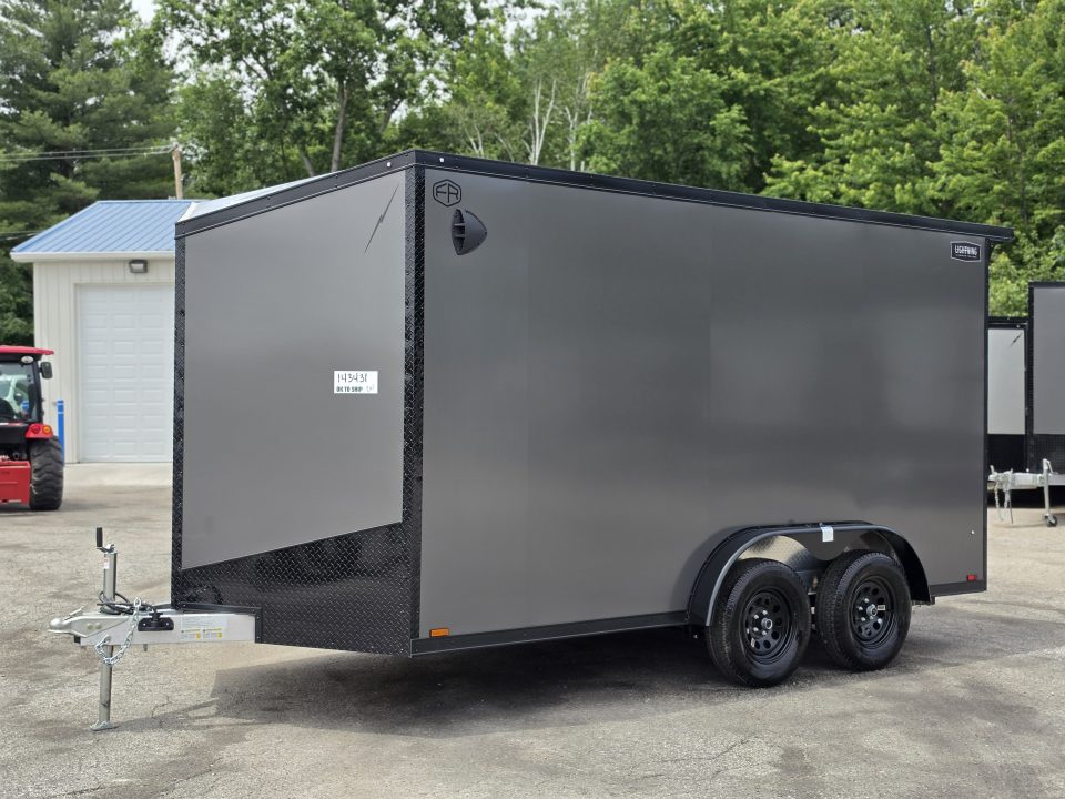 New 7.5 X 14 CARGO ENCLOSED ALL ALUMINUM BLACK OUT PKG 2027 LIGHTNING REAR RAMP DOOR
