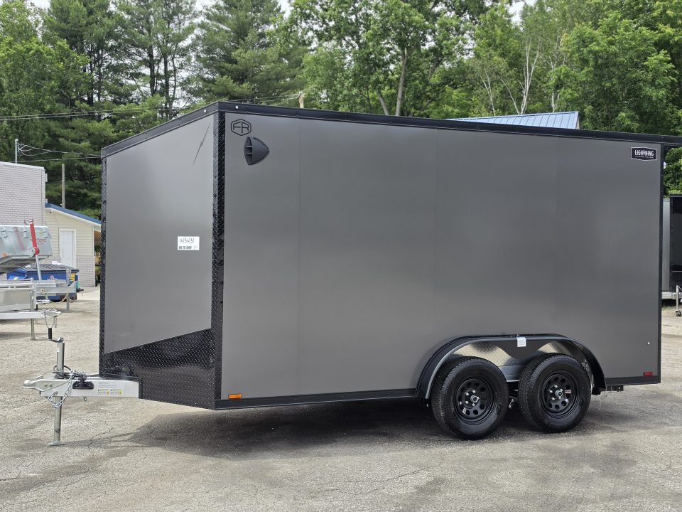 New 7.5 X 14 CARGO ENCLOSED ALL ALUMINUM BLACK OUT PKG 2027 LIGHTNING REAR RAMP DOOR