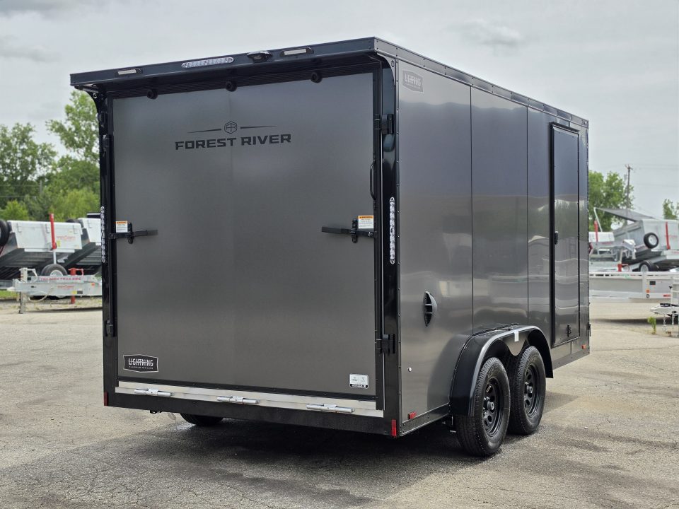 New 7.5 X 14 CARGO ENCLOSED ALL ALUMINUM BLACK OUT PKG 2027 LIGHTNING REAR RAMP DOOR