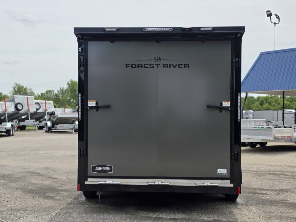New 7.5 X 14 CARGO ENCLOSED ALL ALUMINUM BLACK OUT PKG 2027 LIGHTNING REAR RAMP DOOR