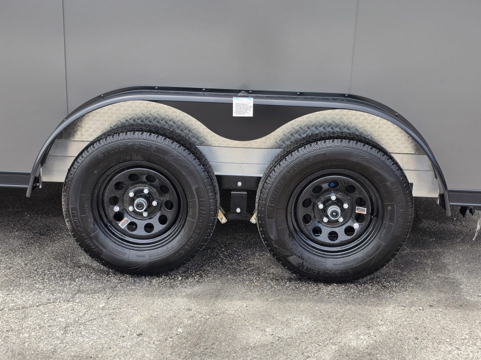 New 7.5 X 14 CARGO ENCLOSED ALL ALUMINUM BLACK OUT PKG 2027 LIGHTNING REAR RAMP DOOR