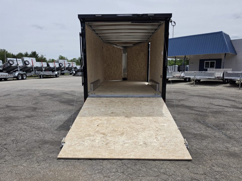 New 7.5 X 14 CARGO ENCLOSED ALL ALUMINUM BLACK OUT PKG 2027 LIGHTNING REAR RAMP DOOR