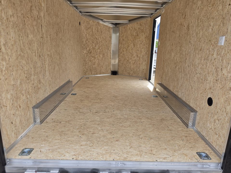 New 7.5 X 14 CARGO ENCLOSED ALL ALUMINUM BLACK OUT PKG 2027 LIGHTNING REAR RAMP DOOR