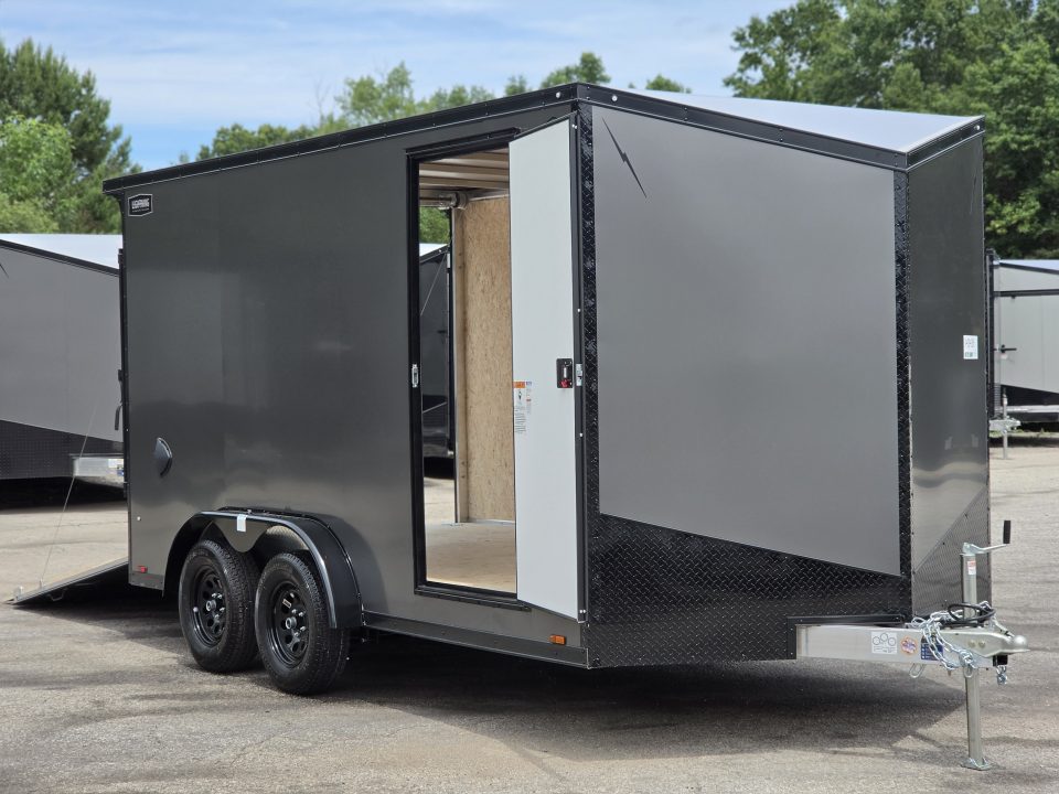 New 7.5 X 14 CARGO ENCLOSED ALL ALUMINUM BLACK OUT PKG 2027 LIGHTNING REAR RAMP DOOR