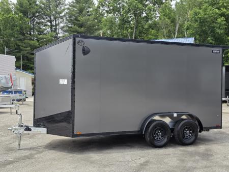 New 7.5 X 14 CARGO ENCLOSED ALL ALUMINUM BLACK OUT PKG 2027 LIGHTNING REAR RAMP DOOR