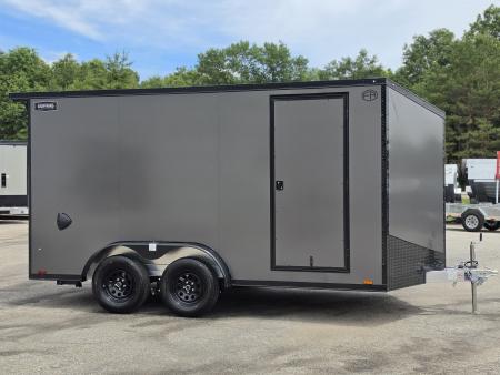 New 7.5 X 14 CARGO ENCLOSED ALL ALUMINUM BLACK OUT PKG 2027 LIGHTNING REAR RAMP DOOR