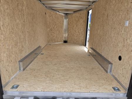New 7.5 X 14 CARGO ENCLOSED ALL ALUMINUM BLACK OUT PKG 2027 LIGHTNING REAR RAMP DOOR
